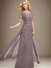 Sheath/Column Scoop Illusion Floor-Length Lace Chiffon Mother of the Bride Dress With Sequins