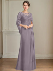 A-Line/Princess Scoop Floor-Length Mother of the Bride Dresses with Pleated & Sequins