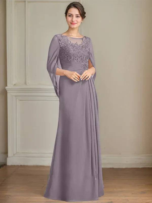 Princess Scoop Floor-Length Mother of the Bride Dresses with Pleated & Sequins
