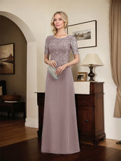 A-line Scoop Floor-Length Lace Chiffon Mother of the Bride Dress With Sequins