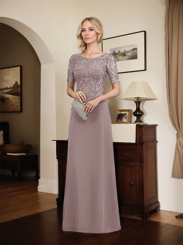 A-line Scoop Floor-Length Lace Chiffon Mother of the Bride Dress With Sequins