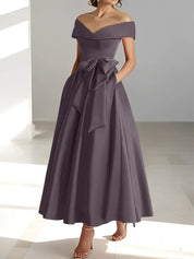 Robe de mère de la mariée coupe A-Line/Princesse, épaules dénudées, sans manches, longueur cheville, avec poches 