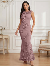 Romantic Pink Sleeveless 3D Floral Mermaid Gown