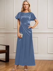 A-line Scoop Ankle-Length Stretch Satin Mother of the Bride Dress With Pleated Beading