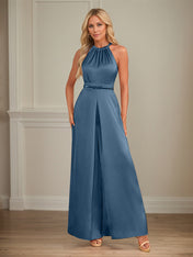 Jumpsuits Halter Floor-Length Satin Wedding Dress