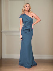 Satin Sheath/Column One Shoulder Short Sleeves Floor Length Mother of the Bride Dresses