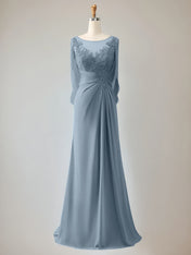 Trumpet/Mermaid Scoop Neck 1/2 Sleeve Chiffon Mother of the Bride Dress With Beadings