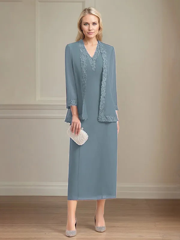 4 Sleeves Tea Length Mother Of The Bride Dress