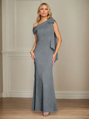 Trumpet/Mermaid One Shoulder Sleeveless Stretch Crepe Mother of the Bride Dress With Bow