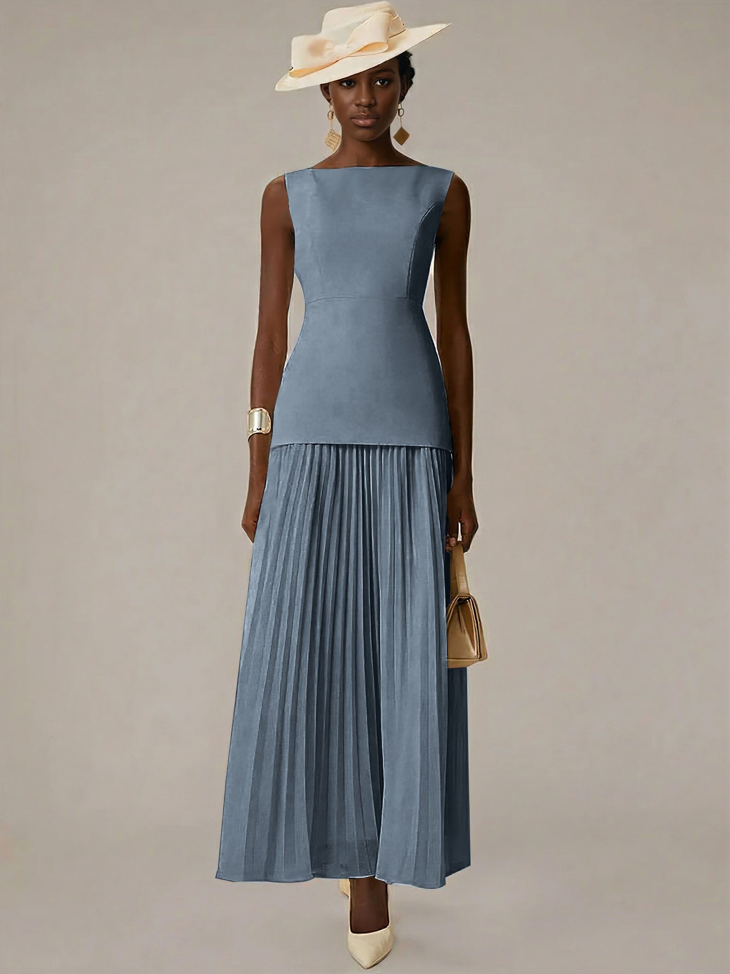 White A Line Chiffon Round Neck Sleeveless Floor Length Dresses
