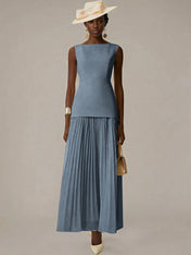 White A Line Chiffon Round Neck Sleeveless Floor Length Dresses