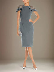 Sheath/Column Stretch Crepe Scoop Short Sleeves Knee Length Dress