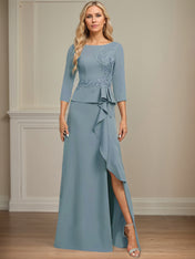 Sheath/Column Scoop Floor-Length Stretch Crepe Dress With Cascading Ruffles Appliques
