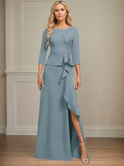Sheath/Column Scoop Floor-Length Stretch Crepe Dress With Cascading Ruffles Appliques