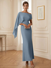 Elegant Mint Green One-Shoulder Chiffon Mermaid Formal Evening Dress with Cape and Ruffles