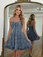Chiffon A Line Tiered Short Homecoming Dress with Ruffles