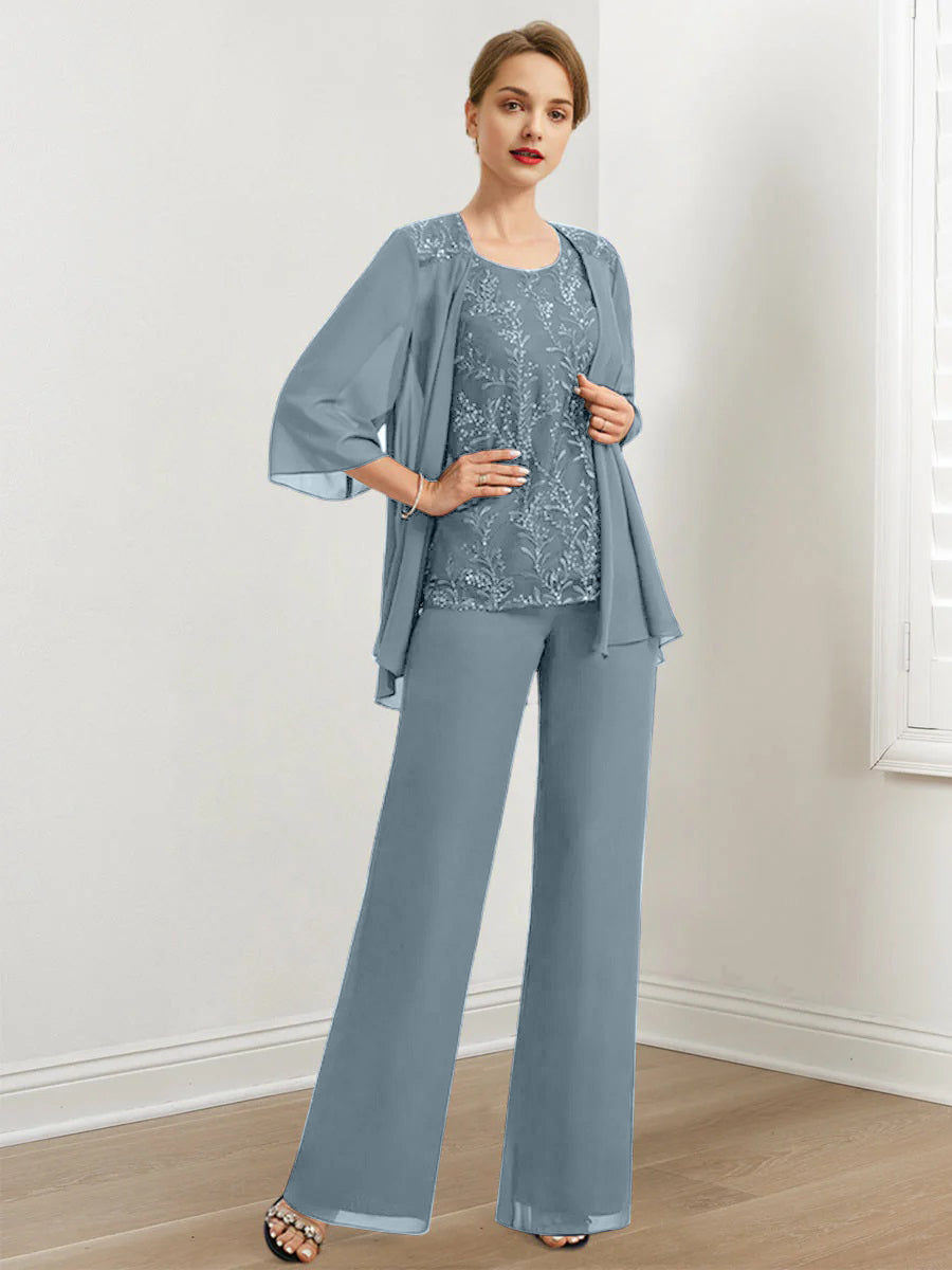 Chiffon Mother of the Bride Pantsuits with Sequins & Jacket