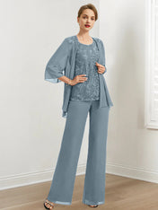 Chiffon Mother of the Bride Pantsuits with Sequins & Jacket