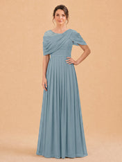 One-Shoulder Cape Overlay Chiffon Mother of the Bride Dress
