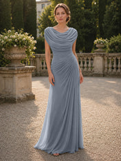 Cowl Neck Mermaid Evening Dresses with Flowing Floor-Length Skirt