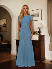 Dark Navy Mermaid Scoop Sequins Tulle Dress