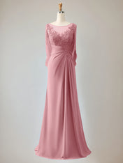 Trumpet/Mermaid Scoop Neck 1/2 Sleeve Chiffon Mother of the Bride Dress With Beadings