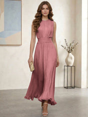 Ethereal Formal Evening Dress Ice Blue Pleated Chiffon Maxi Gown