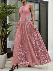 Midnight Black Lace Hollow Out Crew Neck Sleeveless A-Line Maxi Dress