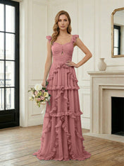 Ethereal Sky Blue Tiered Ruffle Chiffon Maxi Dress Gown