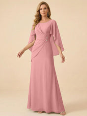 Sage Green Chiffon Beaded Mother of the Bride Dress with Cape Sleeves