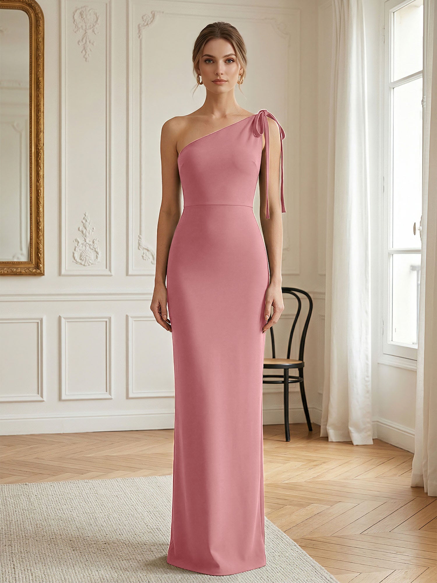 Green Formal Evening Dress Sheath One Shoulder Sleeveless Maxi Dress Gown