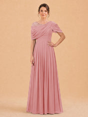 One-Shoulder Cape Overlay Chiffon Mother of the Bride Dress