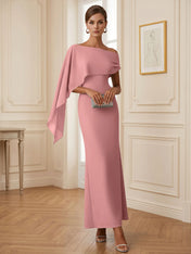 Elegant Mint Green One-Shoulder Chiffon Mermaid Formal Evening Dress with Cape and Ruffles