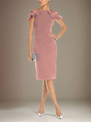 Sheath/Column Stretch Crepe Scoop Short Sleeves Knee Length Dress