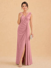 V-Neck Faux-Wrap Evening Gown with Side Draping Mother of The Bride Dresses