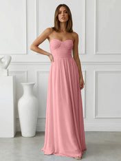 Light Blue Sweetheart Chiffon A Line Maxi Dress with Pleat