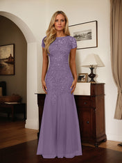 Dark Navy Mermaid Scoop Sequins Tulle Dress