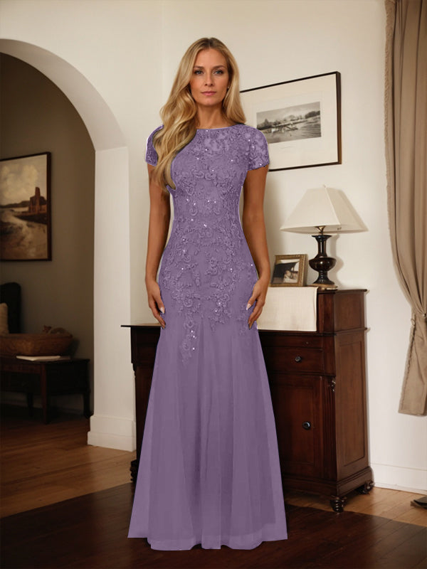 Dark Navy Mermaid Scoop Sequins Tulle Dress