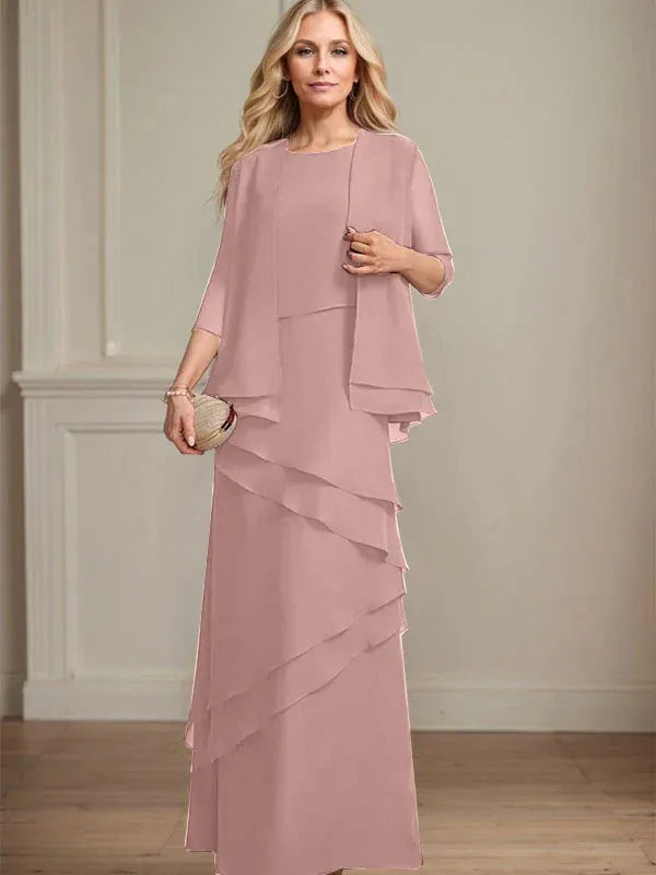 Sheath Scoop Floor-Length Chiffon Mother of the Bride Dress