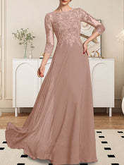 A-line Scoop Floor-Length Lace Chiffon Mother of the Bride Dress With Sequins