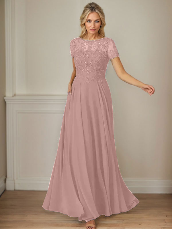 Dark Navy A-Line Boatneck Sequins Chiffon Dress