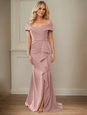 Sheath/Column V-Neck Illusion Floor-Length Lace Chiffon Mother of the Bride Dress With Pleated Sequins