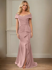 Sheath/Column V-Neck Illusion Floor-Length Lace Chiffon Mother of the Bride Dress With Pleated Sequins