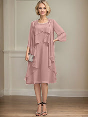 A-line Scoop Knee-Length Chiffon Mother of the Bride Dress With Beading