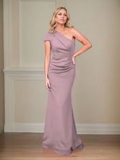 Satin Sheath/Column One Shoulder Short Sleeves Floor Length Mother of the Bride Dresses
