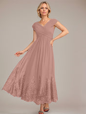A-line V-Neck Ankle-Length Chiffon Mother of the Bride Dress With Applique Sequins