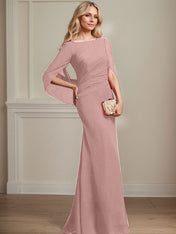Trumpet/Mermaid Boat Neck Floor-Length Chiffon Mother of the Bride Dress With Pleated