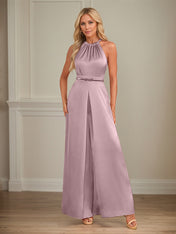 Jumpsuits Halter Floor-Length Satin Wedding Dress