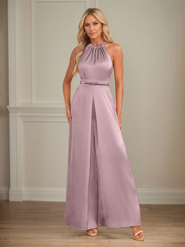Jumpsuits Halter Floor-Length Satin Wedding Dress
