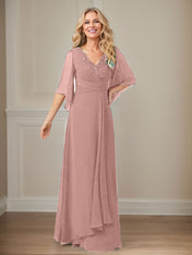 A-Line V-Neck Long Sequins Chiffon Mother Dress